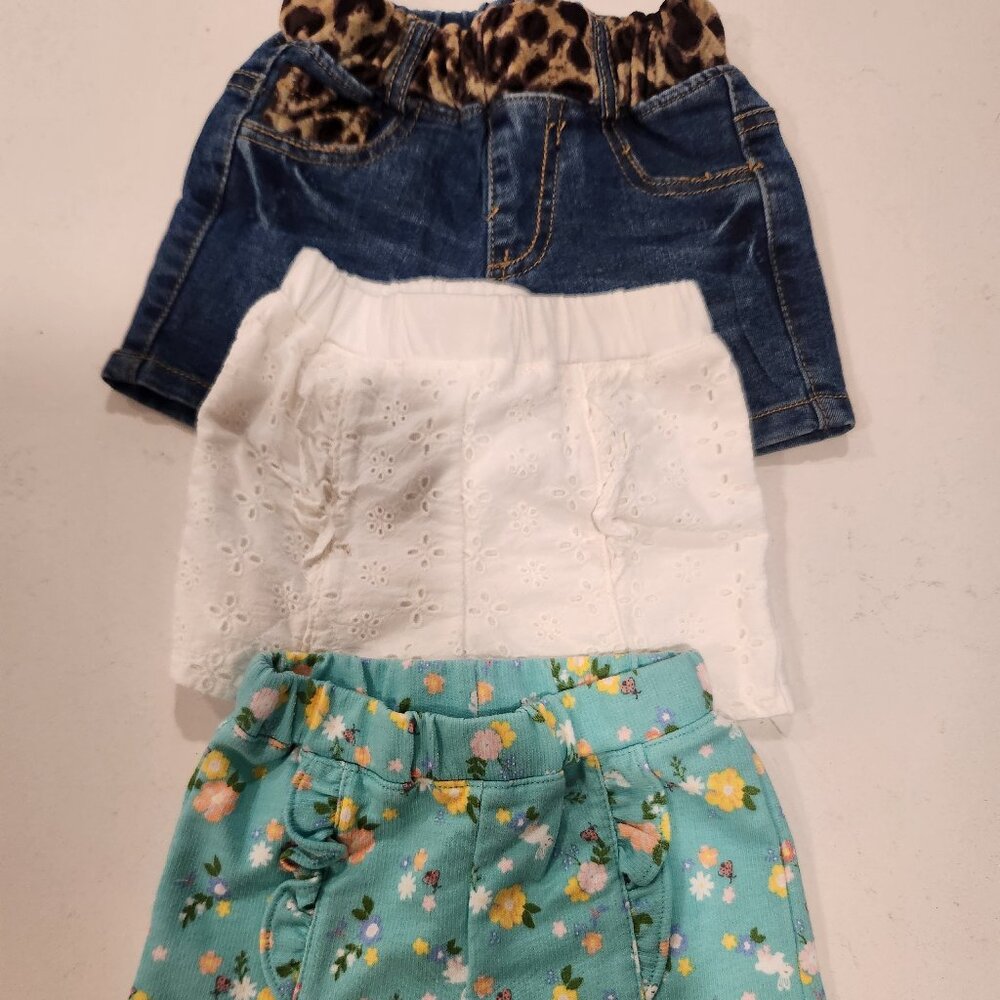 3 Pairs of Girls Shorts 6 - 9 Months